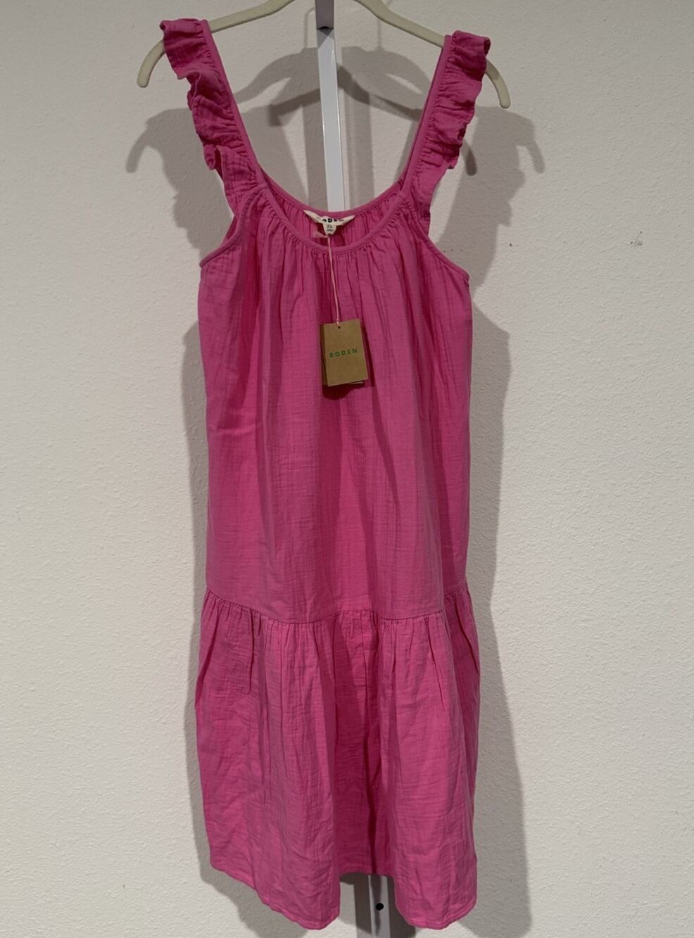 Boden Strappy Cheesecloth Dress, Pink, Size 8 Long New With Tag